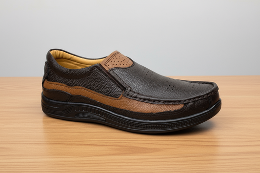 Shoemantic Leather Medicated Brown Mustard Contrast Article No-743