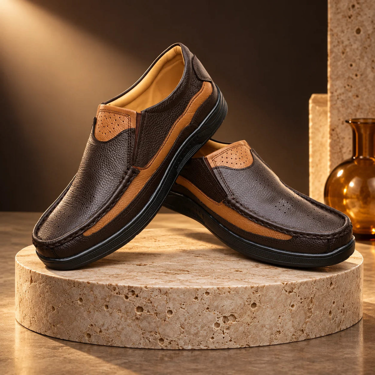 Shoemantic 2-in-1 Dual-Tone Medicated Leather Slipper Sandal Article 705