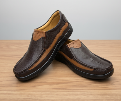 Shoemantic Leather Medicated Brown Mustard Contrast Article No-743