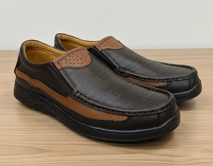 Shoemantic Leather Medicated Brown Mustard Contrast Article No-743